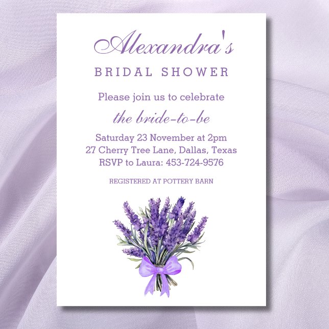 Elegant Bow Floral Lavender Bridal Shower Invitation (Creator Uploaded)