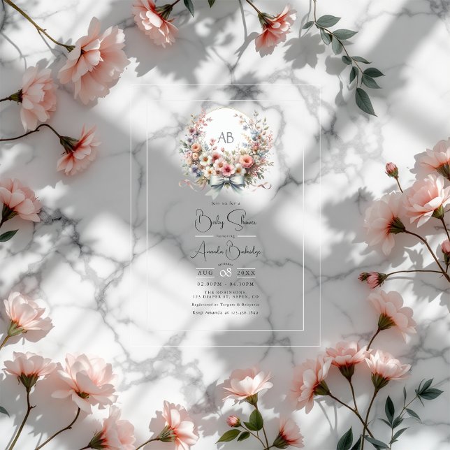 Elegant Bow Floral Monogram Baby Shower Acrylic Invitations (Elegant Bow Floral Monogram Baby Shower Acrylic Invitations)