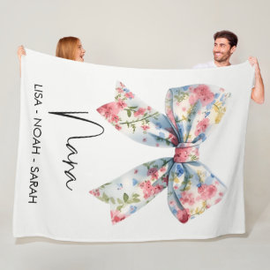 Elegant Bow Floral Nana Grandma  Fleece Blanket