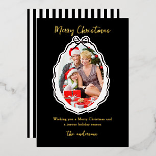 Elegant Bow Frame Photo Merry Christmas Foil Holiday Card