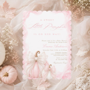 Elegant Bow Girl Baby Fall Pumpkin Baby Shower Invitation