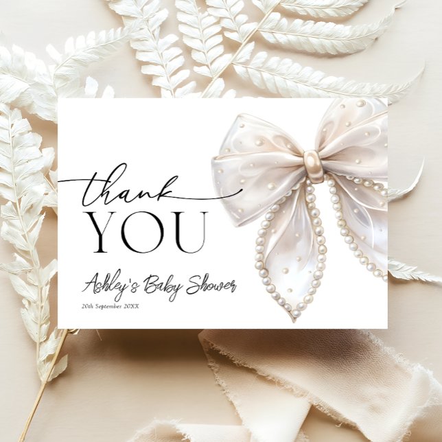 Elegant Bow Girl Baby Shower Thank You Card (Creator Uploaded)