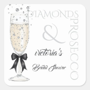 Elegant Bow Glass Bridal Shower  Square Sticker