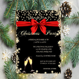 Elegant, Bow,Glass,Stars  Company Christmas Party Invitation