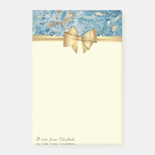 Elegant Bow,Gold Blue Marble Texture Glitter Post-it Notes