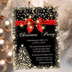 Elegant, Bow Gold Tree Stars  Company Christmas  Invitation
