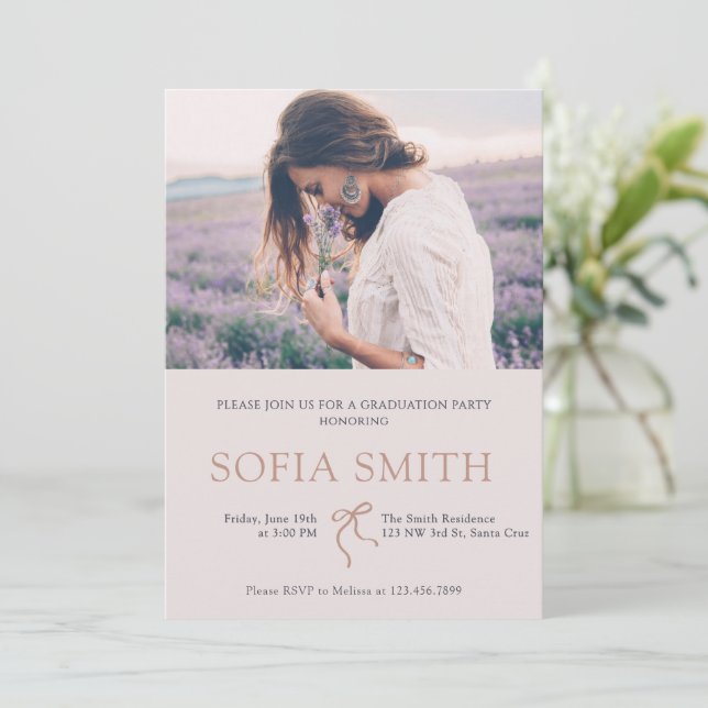 Elegant Bow Graduation Party Invitation (Standing Front)