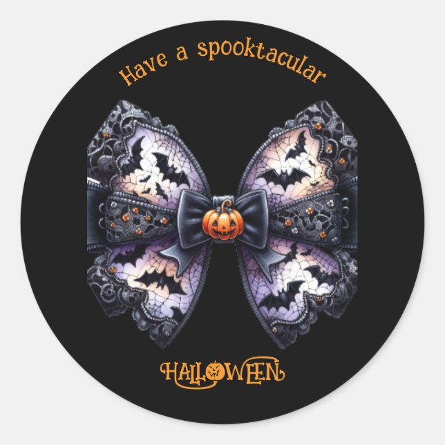 Elegant Bow Halloween Graphic + Text (Editable) Classic Round Sticker (Front)