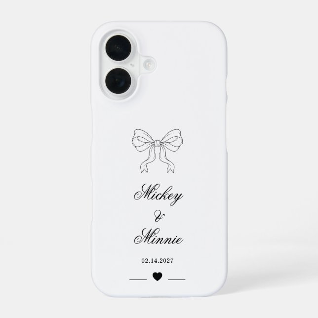 Elegant Bow & Heart Personalised Design Wedding  iPhone 16 Case (Back)