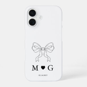 Elegant Bow & Heart Personalised Wedding iPhone 16 Case