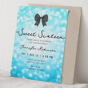Elegant Bow & Lights Sweet Sixteen Turquoise  Invitation