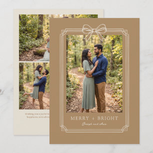 Elegant Bow Merry and Bright Couple Photo Holiday Card