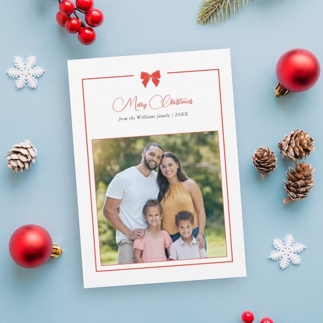 Elegant Bow Merry Christmas Holiday Card (Creator Uploaded)