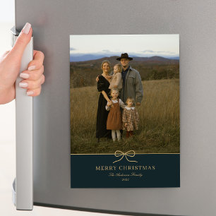 Elegant Bow Merry Christmas Photo Magnetic Card