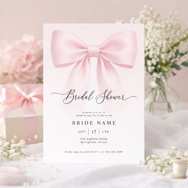 Elegant Bow Modern Script Stripe Bridal Shower Invitation (Creator Uploaded)