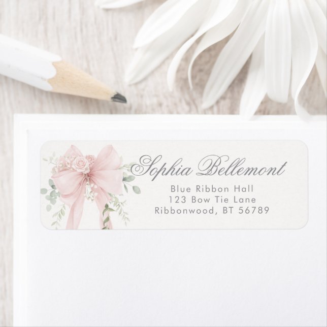 Elegant Bow Neutral Baby Shower Return Address Label (Insitu)