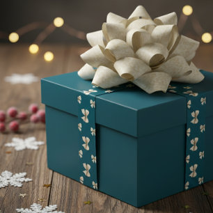 Elegant Bow Pattern Satin Ribbon Teal & White Gift