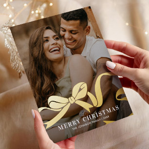 Elegant Bow Photo Christmas Foil Holiday Card