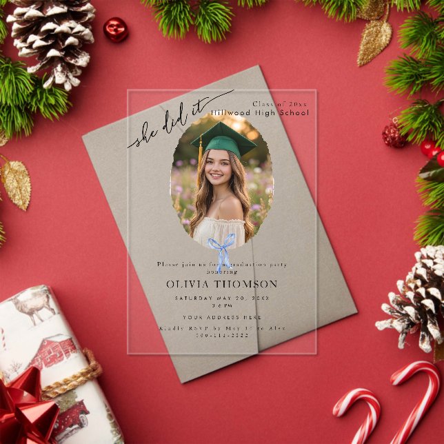 Elegant Bow Photo Graduation Party Invite Acrylic Invitations (Insitu (Holiday))
