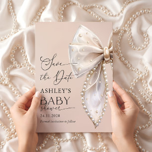 Elegant Bow Pink Save the date Baby Shower Invitation
