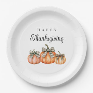 Elegant Bow Pumpkins Happy Thanksgiving Paper Plate