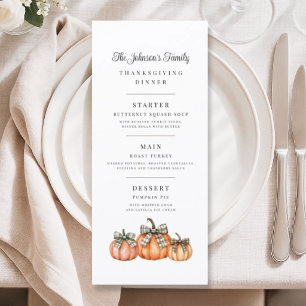 Elegant Bow Pumpkins Thanksgiving Menu