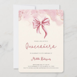 Elegant Bow Quinceañera Photo Birthday Party Invitation