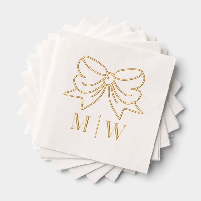 Elegant Bow Ribbon #4 Wedding Couple Initials Foil Napkins (Insitu (Stacked))