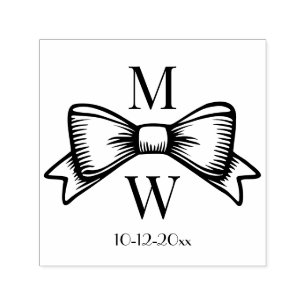 Elegant Bow Ribbon #6V Wedding Couple Initials Dt Self-inking Stamp