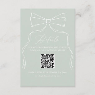 Elegant Bow Sage Green Wedding Details Qr Code Enclosure Card