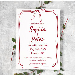 Elegant Bow Timeless Wedding Crimson Red Save The Date