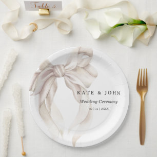Elegant Bow Wedding Classic Minimalist Modern  Paper Plate
