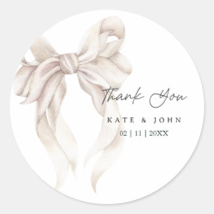 Elegant Bow Wedding Classic Minimalist Modern Round Sticker