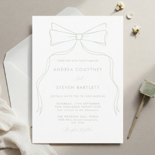 Elegant Bow White and Green Wedding Invitation