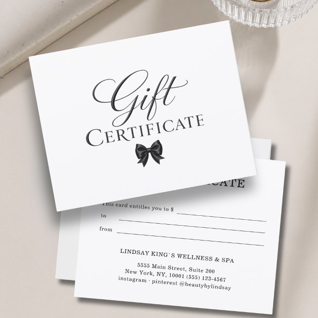 Elegant  Bow White Black Gift Certificate (Elegant Bow White Black Gift Certificate)