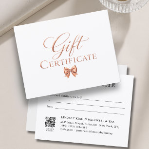 Elegant Bow White Copper Gift Certificate