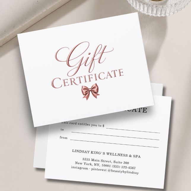 Elegant  Bow White Rosegold Gift Certificate (Elegant Bow White Rosegold Gift Certificate)