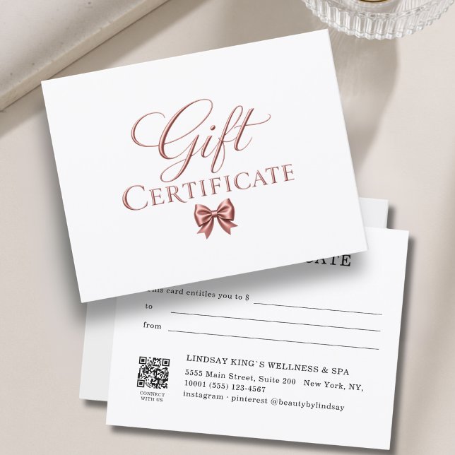 Elegant  Bow White Rosegold Gift Certificate (Elegant Bow White Rosegold Gift Certificate)