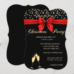 Elegant, Bow,Wine Glass,  Company Christmas Party Invitation