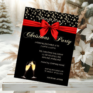 Elegant, Bow,Wine Glass, Company Christmas Party Invitation
