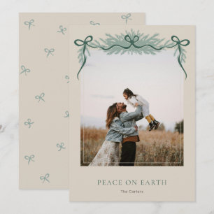 Elegant Bow with Greenery Christmas Photo Holiday Card