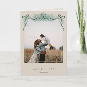 Elegant Bow with Greenery Folded Christmas Photo Holiday Card