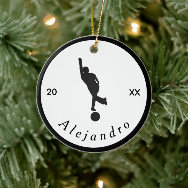 Elegant Bowling Theme Bowler Black White His Name  Ceramic Ornament (Tree)