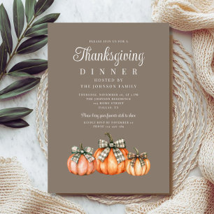 Elegant Bows Pumpkins Thanksgiving Invitation