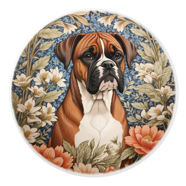 Elegant Boxer Dog William Morris Inspired  Ceramic Knob (Front)