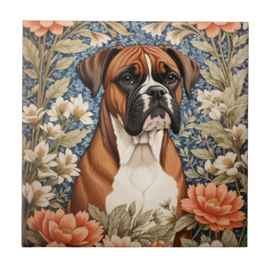Elegant Boxer Dog William Morris Inspired  Ceramic Tile