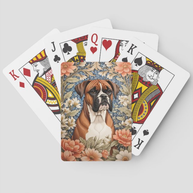 Elegant Boxer Dog William Morris Inspired  Playing Cards (Back)