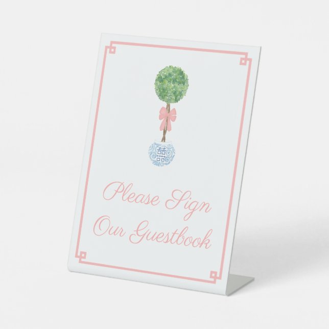 Elegant Boxwood Baby Girl Baby Shower Guestbook Pedestal Sign (Front)