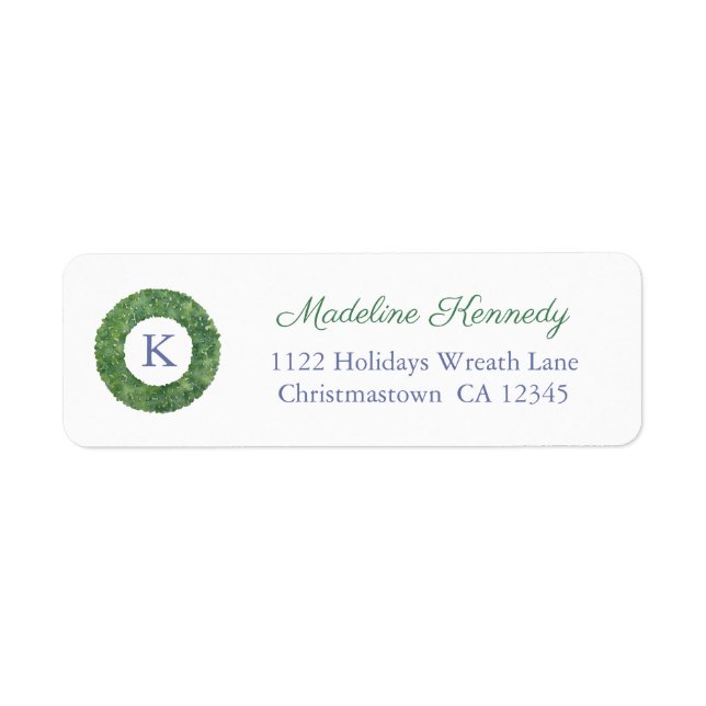 Elegant Boxwood Monogram Holidays Return Address Label (Front)