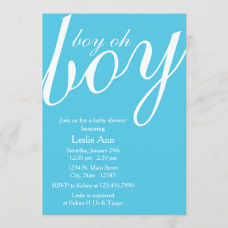 Elegant Boy Oh Boy Blue Baby Shower Invitation
